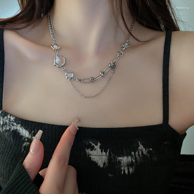

Chains 2022 Irregular Moonstone Bead Necklace Female Korean Ins Trendy Hip-hop Fashion Collarbone Chain High-end
