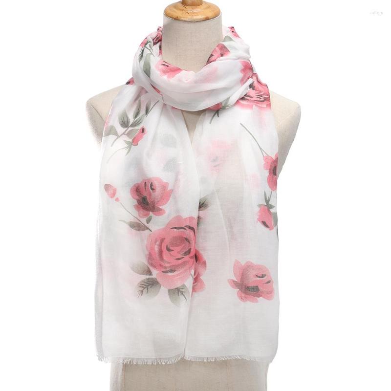 

Scarves 2022 Big Rose Print Fringe Scarf Shawls Soft Floral Pattern Hijab Wrap 5 Color