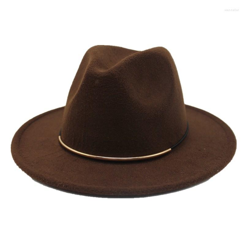 

Berets OZyc 2022 Women Wool Fedoras With Metal Ring Wide Brim Panama Hat Winter Warm Jazz Caps Elegant Lady Sombrero, Black