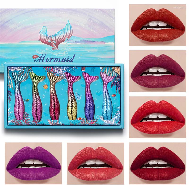 

Lip Gloss 6 Colors Waterproof Mermaid Tail Velvet Matte Lipstick Long Lasting Moisturizing Glaze Non-Stick Cup Maquillaje