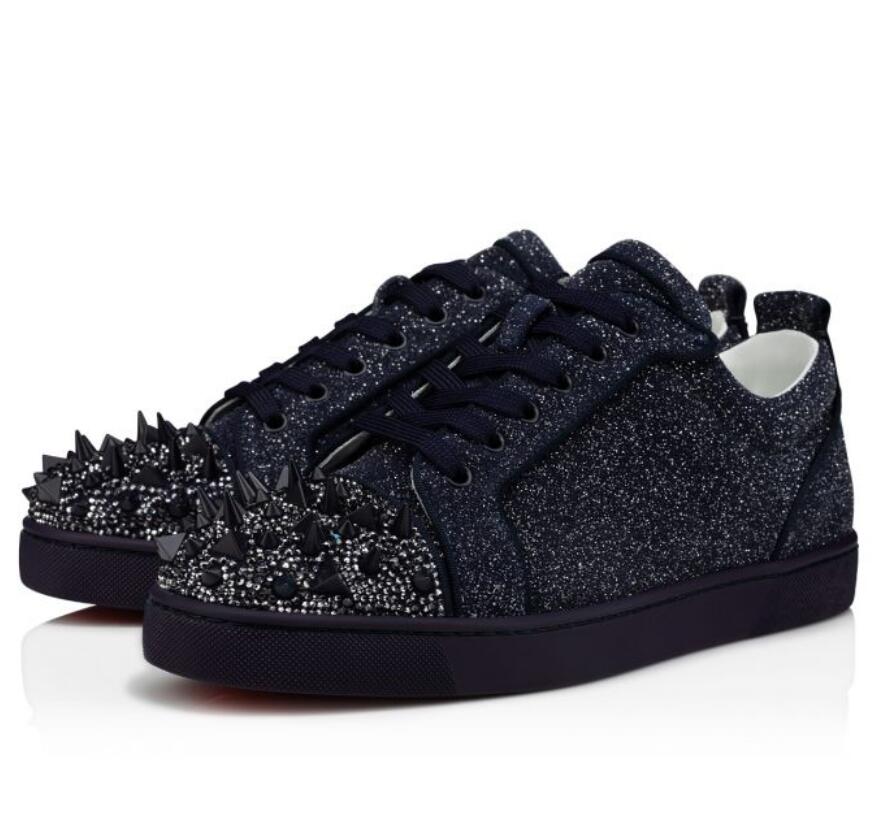

Men casual shoes low top reds sole sneaker spike flat junior rivets shoes P Pik Strass black starry sky lace up sports traine luxury design with box