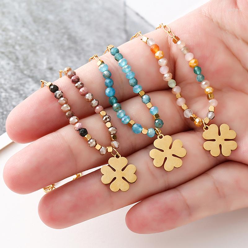 

Pendant Necklaces Boho Aesthetic Rice Beads Clover Necklace Stainless Steel For Women Handmade Chain Fashion Female Jewelry 2022