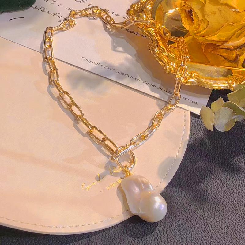 

Chains 18''18K Gold Plated 20MM White Keshi Pearl Chain Necklace CZ Pendant