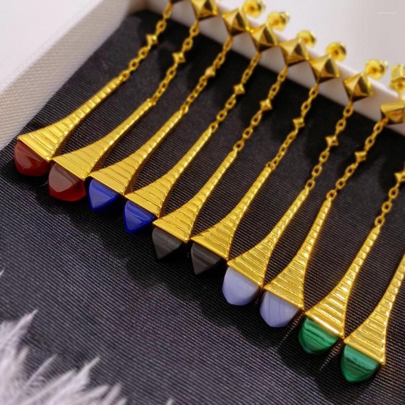 

Dangle Earrings Trendy Jewelry Big Geometric Long Drop For Women High Fashion Gold Color Statement Stone Fine Bijoux