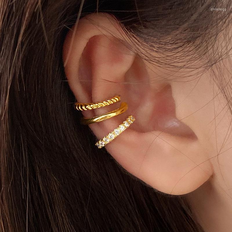 

Backs Earrings Ear Cuff For Women 3 Pcs Charming Zircon Clip On Gold Earcuff Without Piercing Jewelry
