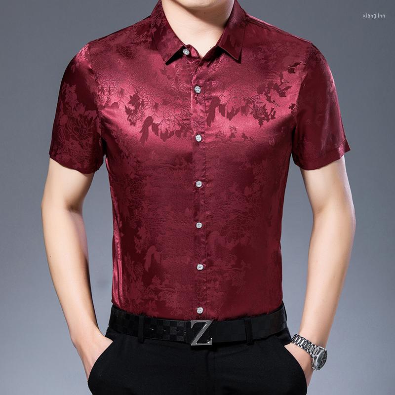 

Men' Casual Shirts 2022 Men' Silk Cothes Summer Floral Dress Shirt Male Soft Streetwear Short Sleeve, Black