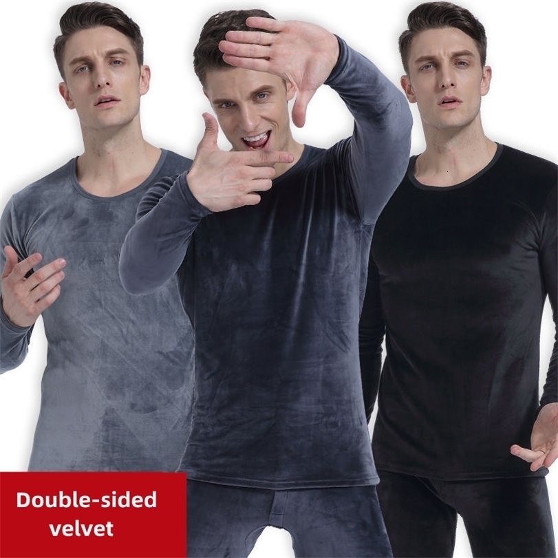 

Mens Thermal Underwear Sets Doublesided velvet Thick Fleece Long Johns fleece keep warm Hight Stretch TopsWarm Pants 221113, Black