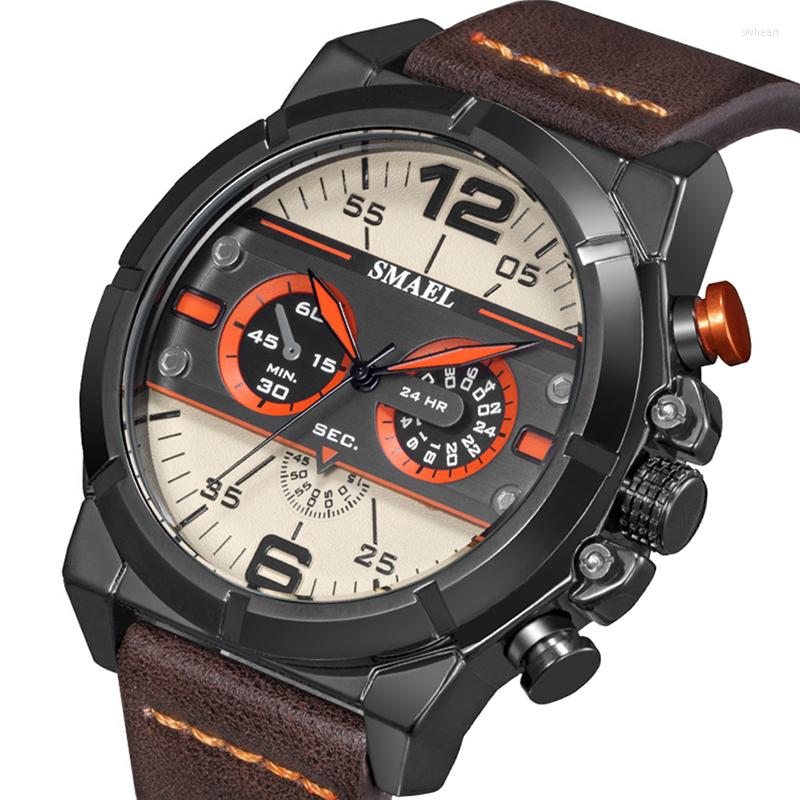 

Wristwatches Mens Watches Leather Clock Male Chronograph 50M Waterproof Creative Wristwatch Quartz Sport Watch Men Relogio Masculino, Gold