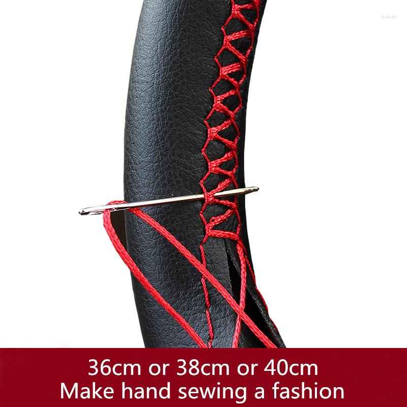 

Steering Wheel Covers DIY Soft Fiber Leather Braid On The Steering-wheel Of Car With Needle And Thread Interior Accessories