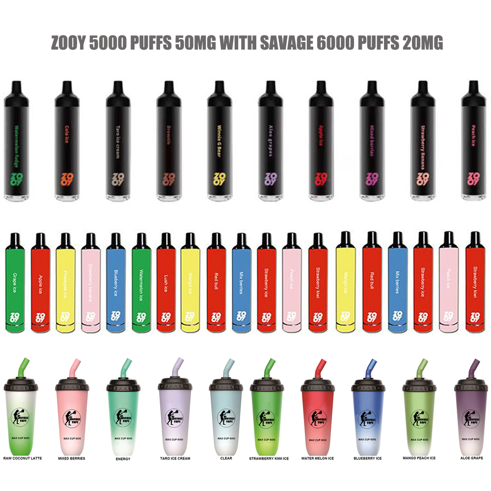

2022 disposables vapes Zooy 5000 Puffs e cigarette disposable vape with Mesh Coil savage max cup 6000 puffs rechargeable 20MG 50MG vaper desechable VS RandM