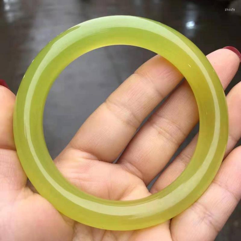 

Bangle Send Certificate Real Jades Bangles Women Natural Healing Jewelry Genuine Yellow Chalcedony Round Jadeite Bracelet Gifts