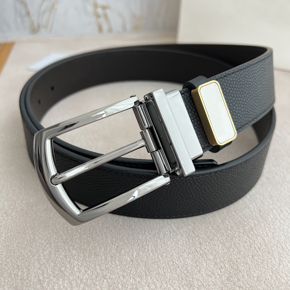 

Genuine Leather Belt Rectangular Shiny Silver Buckle Men Jean Business Formal/Casual Belts, Width 35mm with box