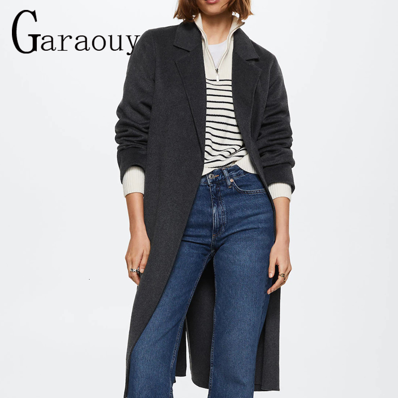 

Women's Wool Blends Garaouy Autumn Vintage Casual Simple Classic Long Woolen Coat 3 Colors Cardigan With Belt Overcoat Female Mujer 221114, Camel