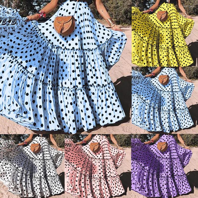 

Skirts High Waist Skirt Ruffle Polka Dot Summer Women Plus Size Ruffled A Line Swing Maxi, Light blue