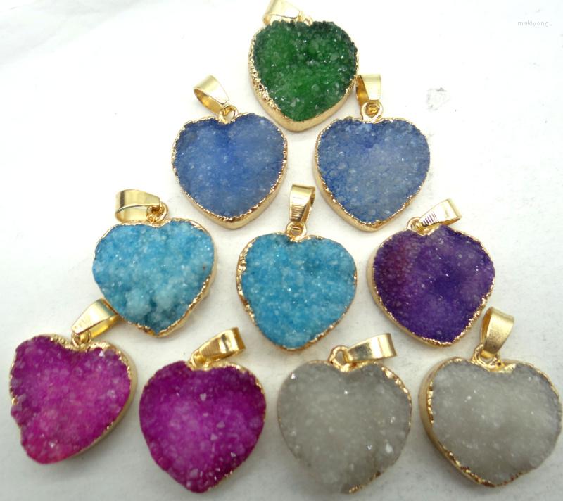 

Pendant Necklaces Fashion Natural Stone Titanium Quartz Crystal Heart Charm For Diy Jewelry Making Necklace Accessories Wholesale6PCS
