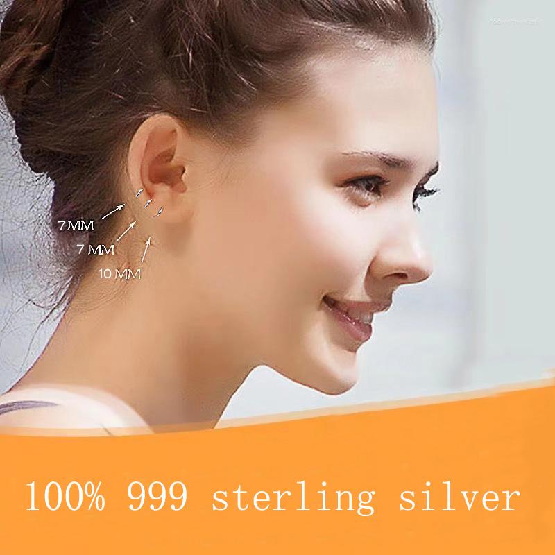

Hoop Earrings Real 925/999 Sterling Silver Fixed Ball Bead Open Small For Women Men Round Circle Embracing
