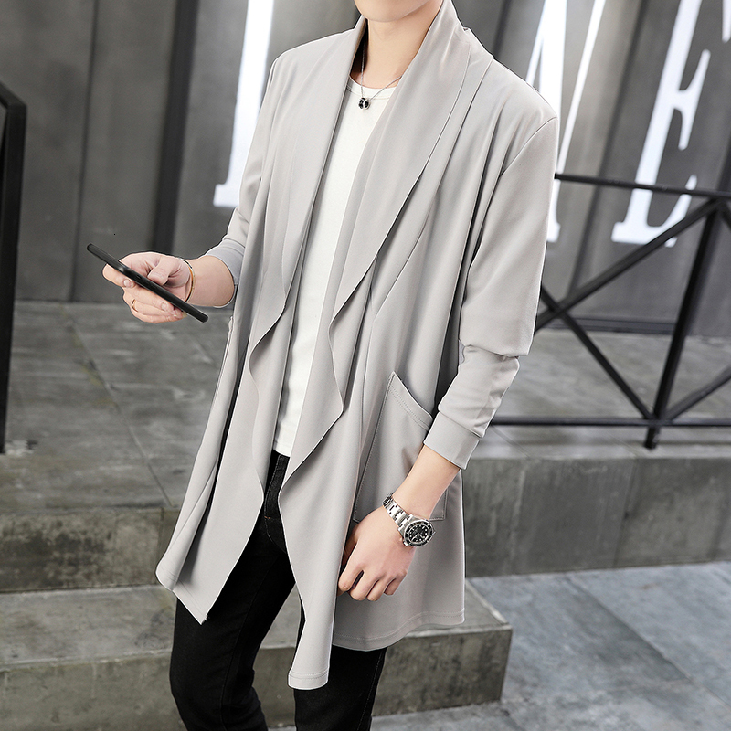 

Men's Jackets Autumn men fashion korean style long trench coat hooded cloak abrigo hombre men punk hip hop cardigan casual streetwear cape 221014, Gray hooded