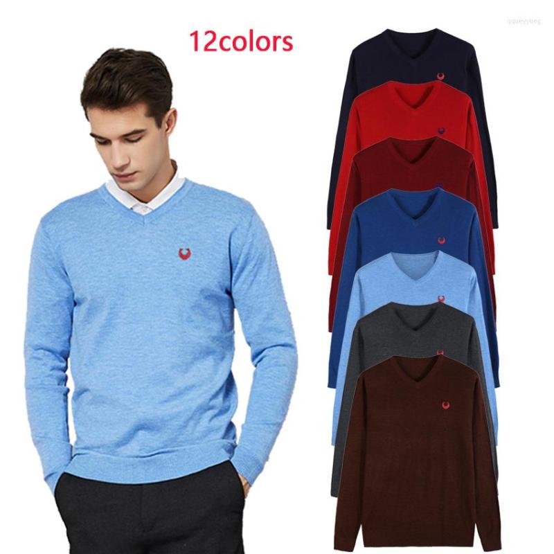 

Men's Sweaters 11 Colors Sweater Pollovers Men Casual Solid Color Knitted Jumper Pullover V-Neck Knitwear Polo Jersey Clothin, Sky blue