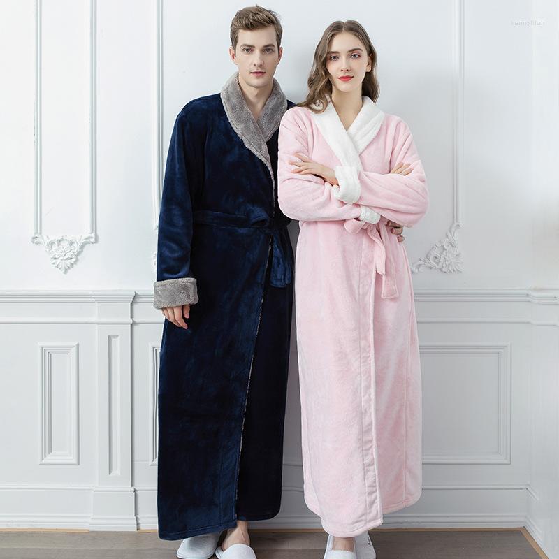 

Men's Sleepwear Autumn Winter Couple's Dressing Gown Warm Flannel Bath Belt Robes Night Women Men Kimono Turn Down Collar, Men gray
