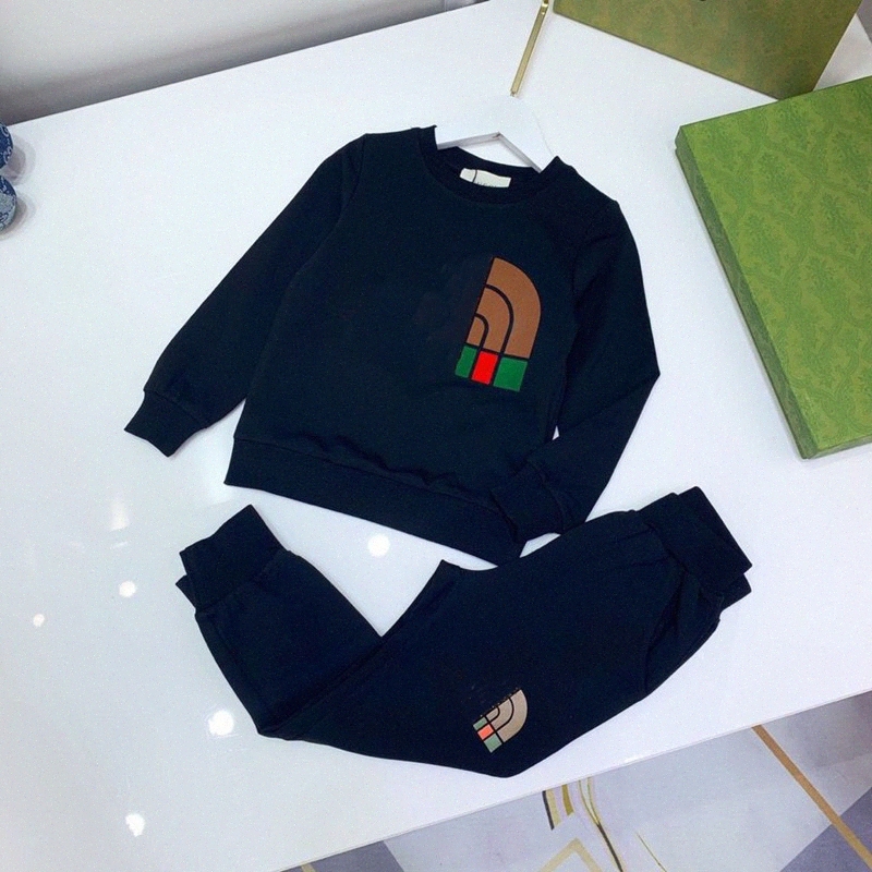 

Kids hoodie Set Boys And Girls sweater fashion classic Style 2-12 years new Winter villus Sports Suit Baby Infant long Sleeve Clothes I90J#, Black