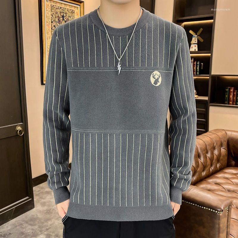 

Men's Sweaters Round Neck Men's Sweater Autumn And Winter Handsome Trend Stripe Knitwear High Grade Base Coat Wear, Black