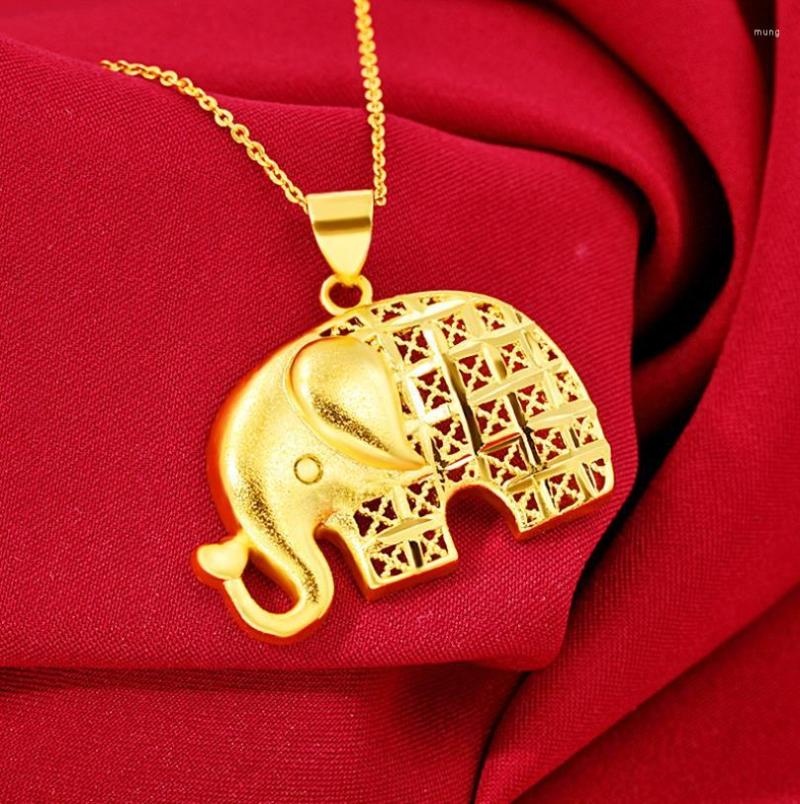 

Pendant Necklaces Hi Sweater Chain Unisex 24K Yellow Hollow Out Elephant Necklace For Female Party Jewelry With Birthday Gift