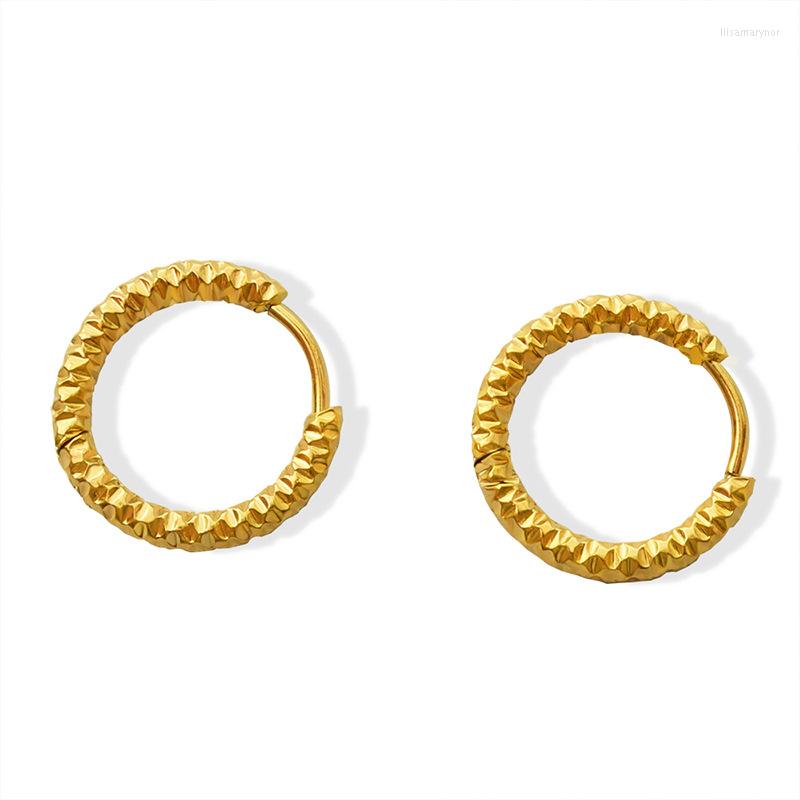

Hoop Earrings Hypoallergenic Titanium Steel Circle Texture Small Loop For Women PVD Gold Plated Huggie Earring Jewelry Gift