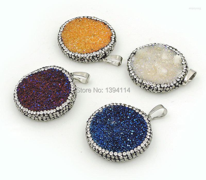 

Pendant Necklaces Titanium Crystal Cluster Pave CZ Round Pendants Silver Plated On The Side Of Approx 30 7mm