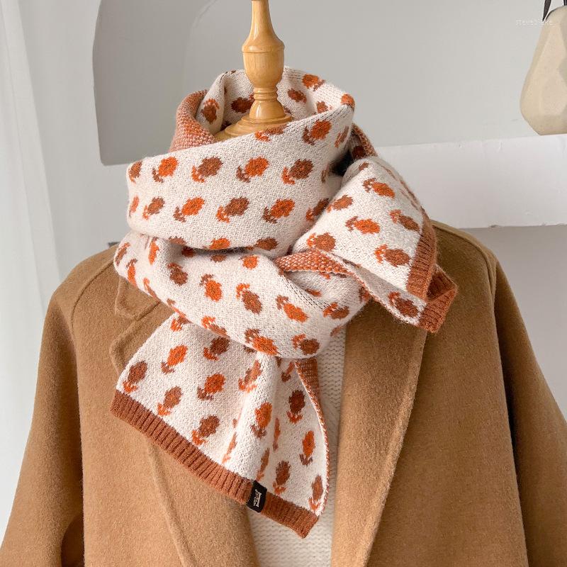 

Scarves Winter Fashion High Quality Korean Style Small Flower Jacquard Knitted Scarf Soft Warm Women Long Neckerchief