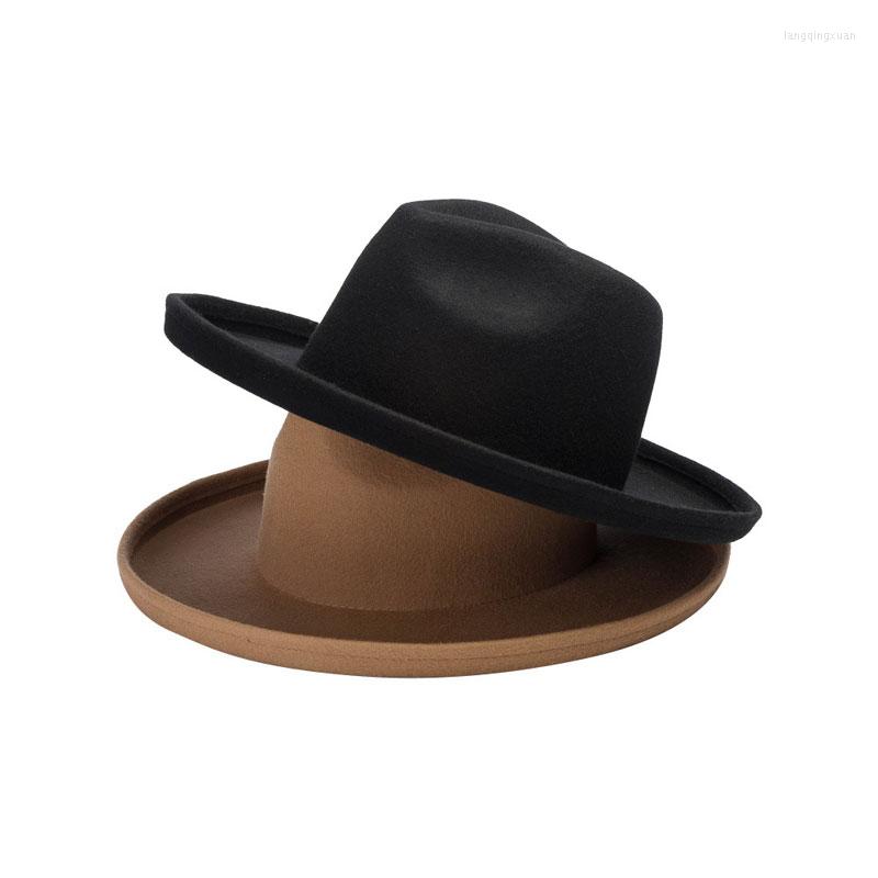 

Berets Fall Winter Wool Jazz Vintage Fashion Casual Top Hat For Women Wide Brim Pork Pie Fedora Fascinator Hats, Black