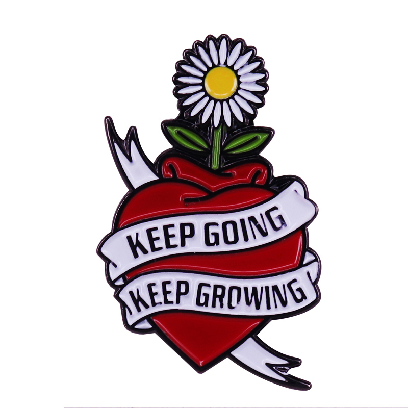 

Daisy Flower Keep Growing Out of a Heart Enamel Brooch Pins Badge Lapel Pin Brooches Collar Jeans Fashion Jewelry Accessories, As picture