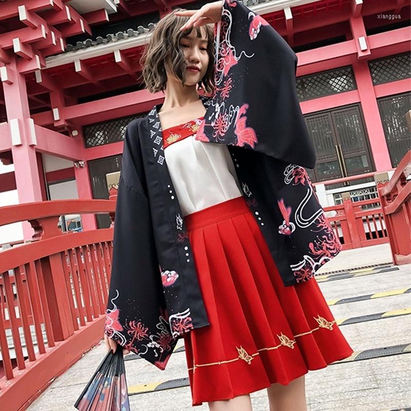 

Ethnic Clothing Japanese Harajuku Streetwear Chinese Style Tang Suit Hanfu Women Set Kimono Cardigan Skirts Oriental Tee Tops 12678