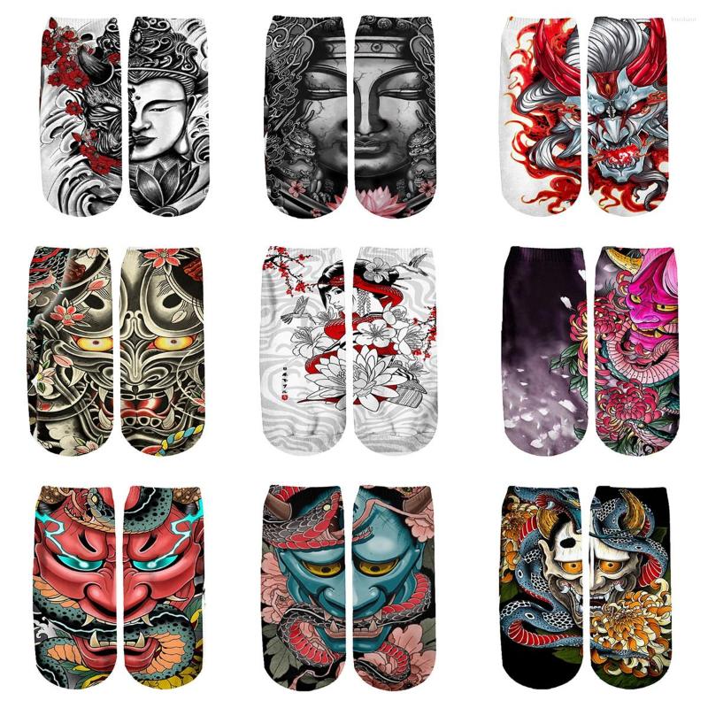 

Men's Socks Buddhism And Oni Mask/Japan Art Tattoo 3d Printed Men For Women Funny Fashion Summer Spring Ankle