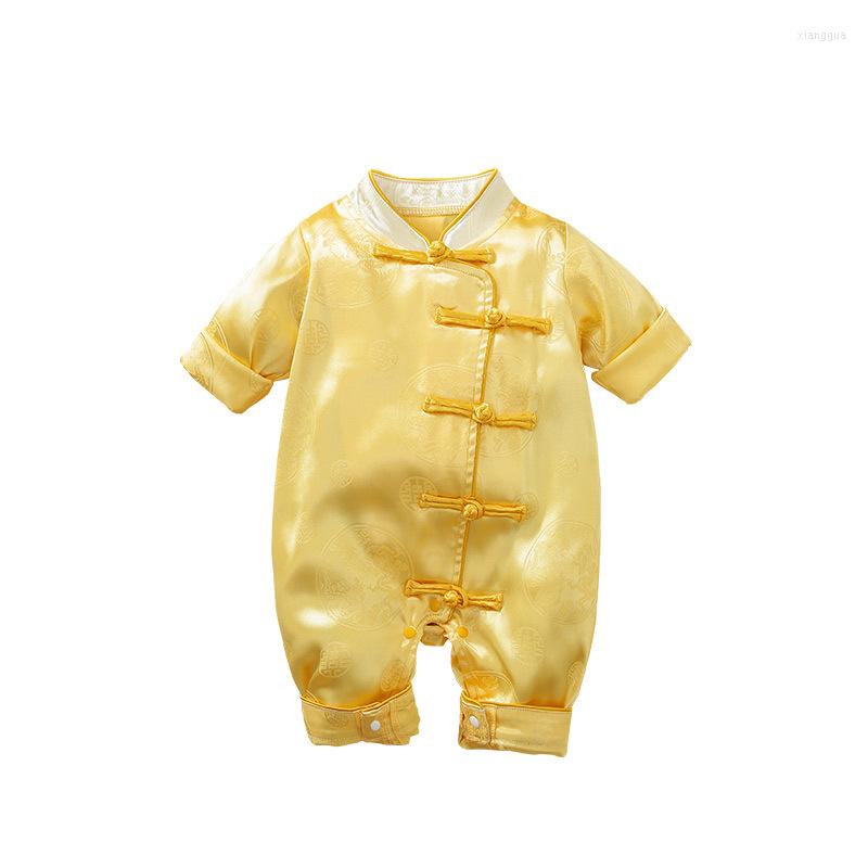 

Ethnic Clothing Chinese Onesie For Boys Girls Happy And Comfortable Crawl Suit Plate Buckle Tang Yellow Baby Rompers