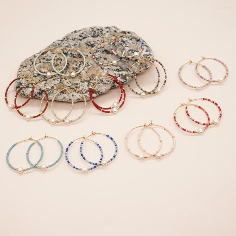 

Hoop Earrings Pearl Bohemia Earring For Women Gold Plated Stainless Steel Boho Beaded Fashion Jewelry Accessories