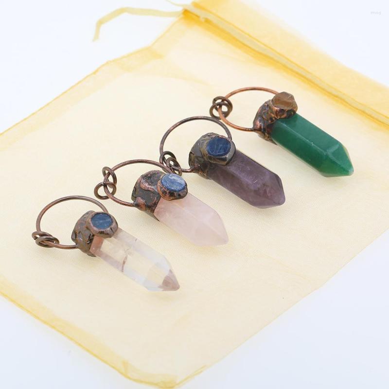 

Pendant Necklaces 5pcs Retro Gold-Plated Soldered Natural Crystal Stick Pendants Amethysts Paved Boho Necklace Jewelry DIY Making Design