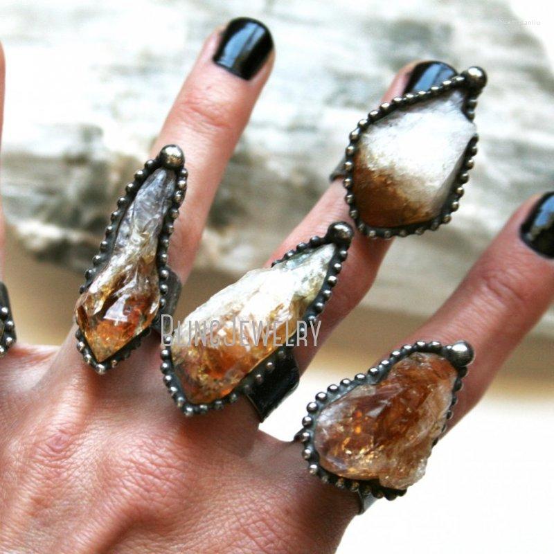 

Wedding Rings RM42168 Raw Citrine Crystal Adjustable Ring Fidgets Statement Anti-stress Witch Wicca Desert For Women