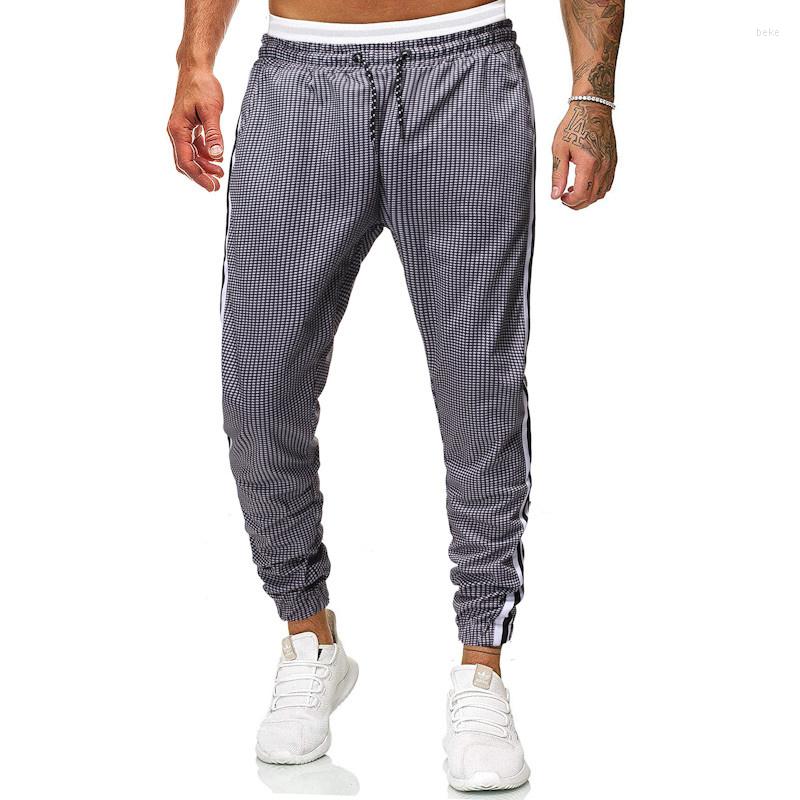 

Men' Pants Casual Men Clothing Sport Printing Plaid Trousers Tie Belt Waistband Spring And Autumn, Light gray plaid