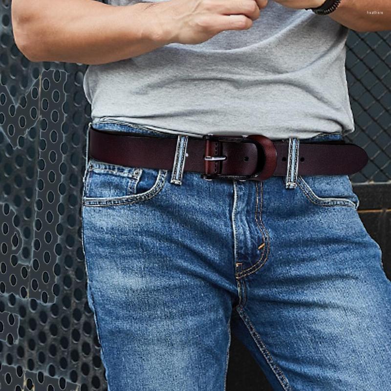 

Belts Mens Western Cowboy Leather For Jeans Casual Vintage Business Male Belt With Hole Pin Buckle Waiststrap Ceinture Homme, Black