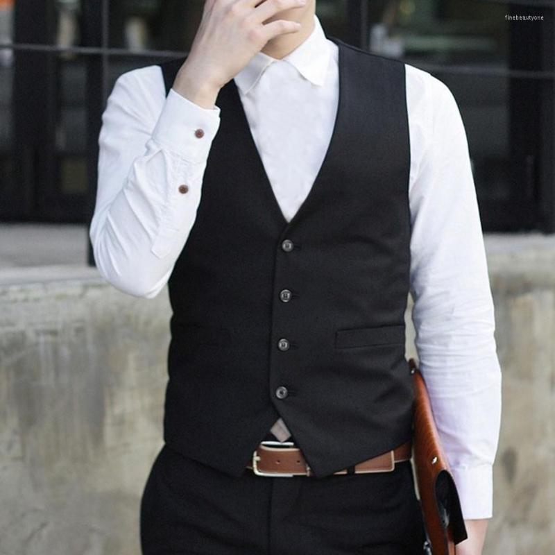 

Men's Vests Arrival Men Waistcoat Solid Color Single-breasted Gentle V Neck Vest For Work, Black