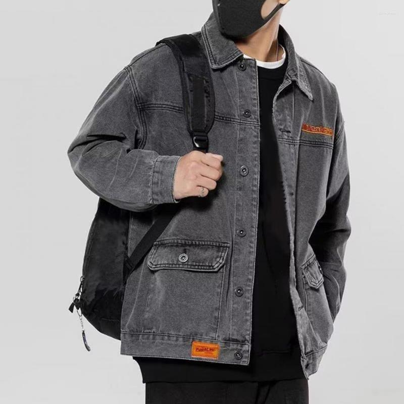 

Men's Jackets Cozy Denim Jacket Comfortable Lapel Casual Coat Tooling Long Sleeves Warm Men Clothing For Outdoor, Blue