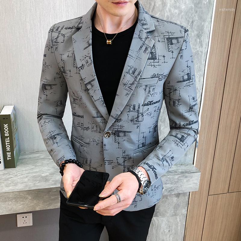 

Men's Suits Blazer For Men 2022 Autumn Printed Suit Jacket High Quality Tuxedo Men's Korean Slim Fit Blazers Wedding Business Party, White