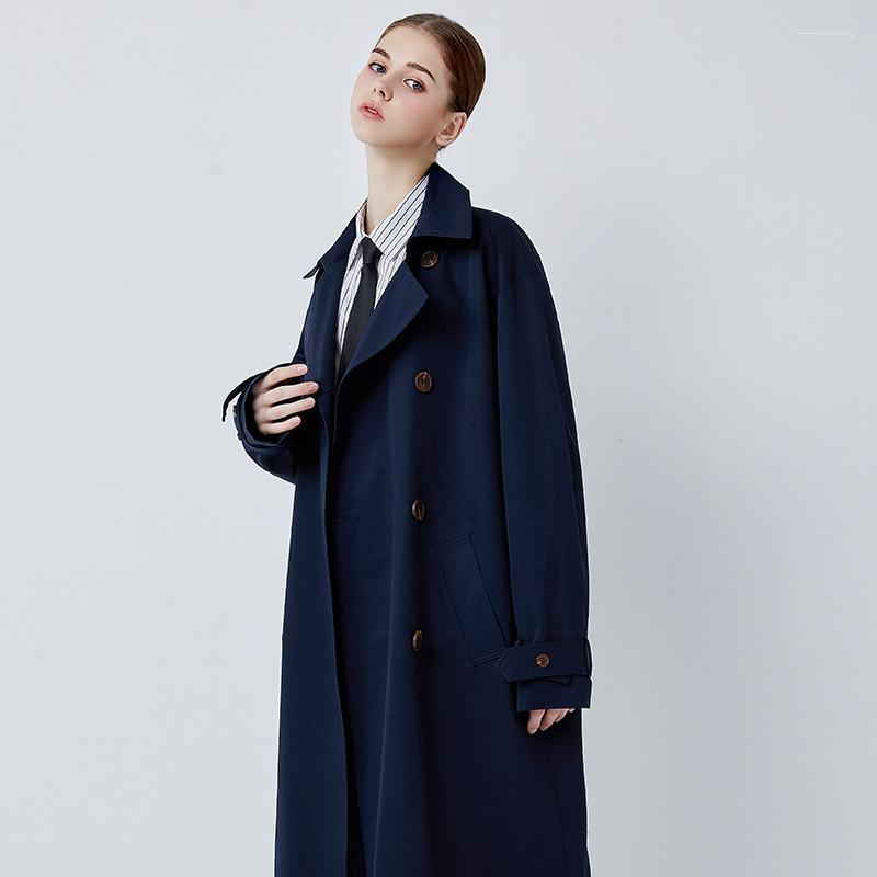 

Women' Trench Coats Tibetan Blue Temperament Classic Windbreaker Women' Korean Loose Coat And Long This Year In Autumn Winter, Navy