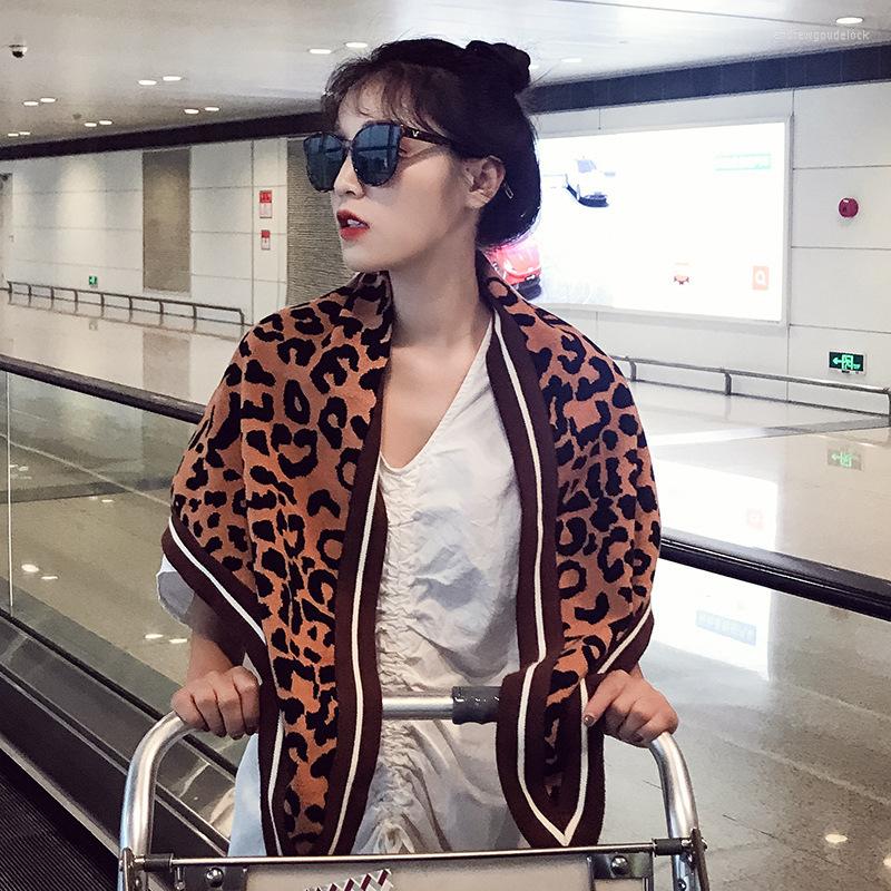 

Scarves Leopard-print Triangular Scarf Shawl Female Autumn And Winter 145 70CM Korean Version Wool Knitted Neck Cashmere