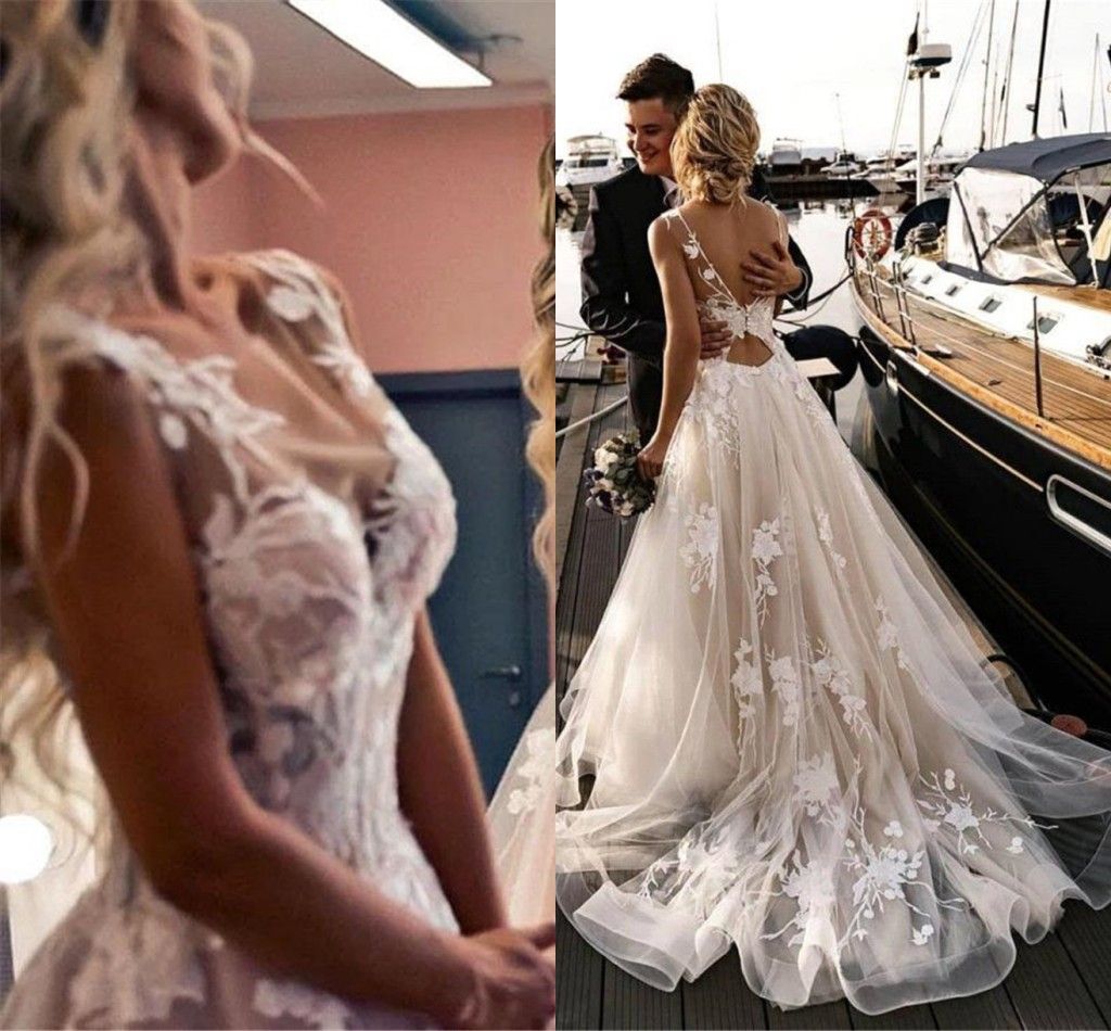 

2023 Gorgeous Wedding Dresses Bridal Gown Scoop Neck Lace Applique Tulle Sexy Back Designer Sweep Train A Line Custom Made Plus Size vestido de novia, White