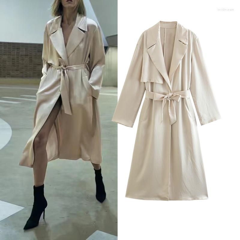 

Women's Trench Coats 2022 Autumn Jacket Long Fashion Elegant Slim Belt V-neck Women Coat Chic Street Warm, Beige