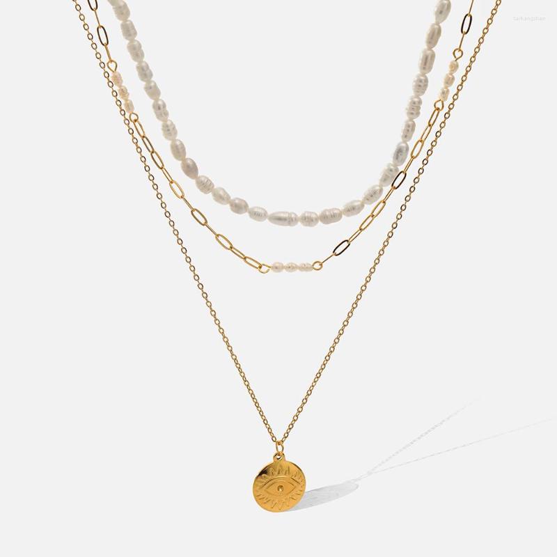 

Pendant Necklaces 2022 Irregular Natural Pearl Jewelry 18 K Gold Plated Link Chain Layered For Women Ladies Stainless Steel Necklace