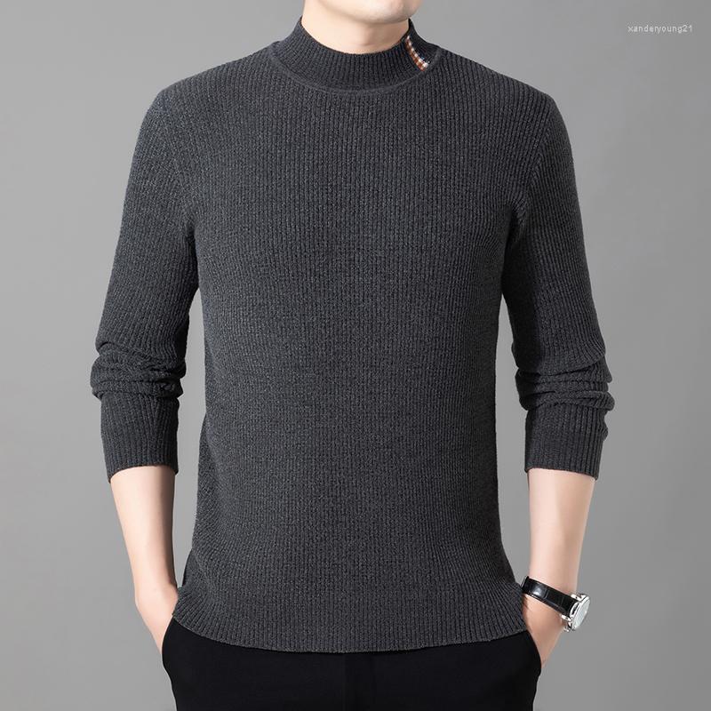 

Men's Sweaters 2022 Winter Autumn Men Cosy Soft Pullover Sweater Black Grey Beige Elastic Fabric Mock Neck Slim Fitting Warm Tops Male