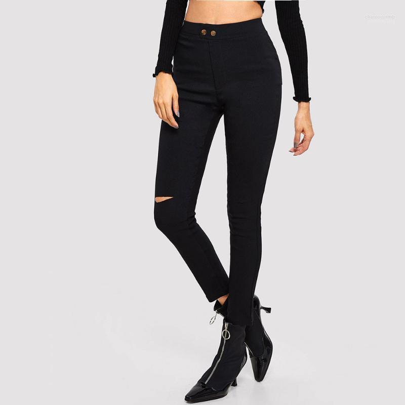 

Women' Pants Women' & Capris 2022 Skinny Women Holes Destroyed Knee Pencil Casual Stretch Ripped Slim Trousers Pantalon Femme, Black
