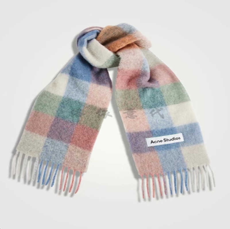 

Designer Acne Scarf Studios Face Checker Winter Warm Rainbow Wool Shawl wm